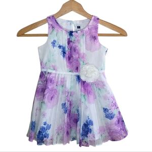 Janie and Jack | Purple White Blue Floral Chiffon A-Line Pleated Dress Size 2T